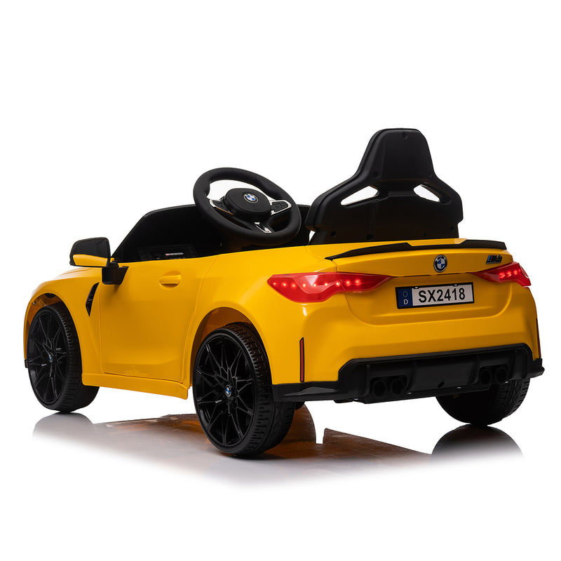 12V Yellow Kids Ride-On Toy Car with 2.4G Parent Remote Control and Three-Speed Settings