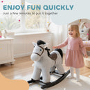 Gray Plush Rocking Horse Ride-On Toy with Realistic Neigh Sound
