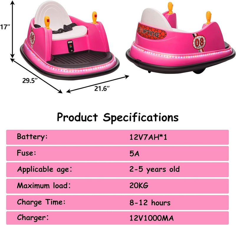 12V Electric Kids Ride-On Bumper Car with Remote Control and 360° Spin for Toddlers