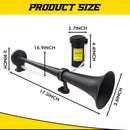 150dB 12V Chrome Zinc Single Trumpet Air Horn with Compressor - 18 Inch Black