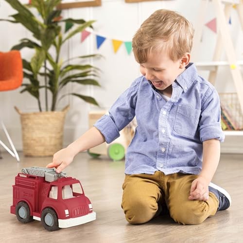Red Classic Fire Truck Toy with Moveable Ladder and Basket Wheels