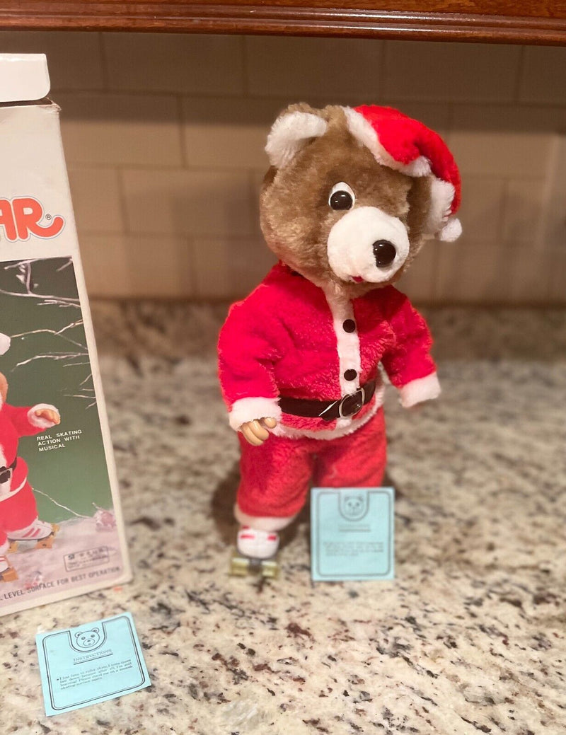 Vintage Musical Skating Santa Bear Christmas Decoration with Working Roller Features