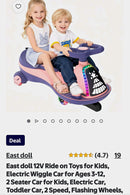 Dazzling 12V Electric Ride-On Car with Wiggle Function for Two, Featuring 2 Speed Options and Flashing Wheels