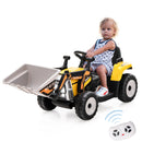 Battery-Powered 12V Yellow Ride-On Excavator Loader with Adjustable Arm for Kids