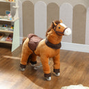 Soft Brown Plush Ride-On Pony with Wheels for Kids Ages 3-5
