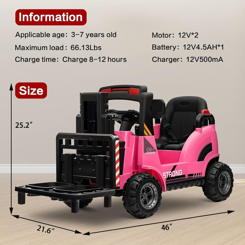 12V Kids Ride-On Forklift Toy Car with Horn for Pretend Construction Play