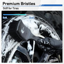 Dual Set of Car Wheel and Tire Brushes with Soft and Stiff Bristles (Black)