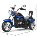 Blue 3-Wheel Chopper Motorcycle Trike for Kids with Headlight and Horn