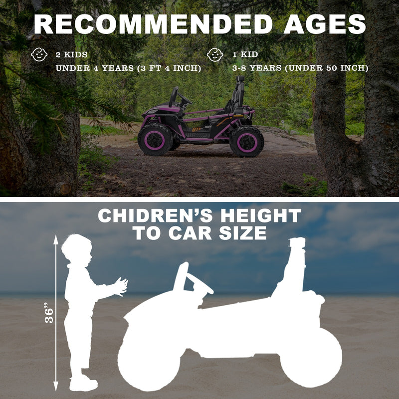24V Kids 2-Seater Off-Road Ride-On UTV Car with 400W Motor, EVA Wheels, and Remote Control - Purple
