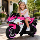 Pink Electric Ride-On Motorcycle for Girls with Training Wheels - Suitable for Ages 3 and Up
