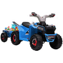 Blue Kids ATV Quad Car with Rear Trailer