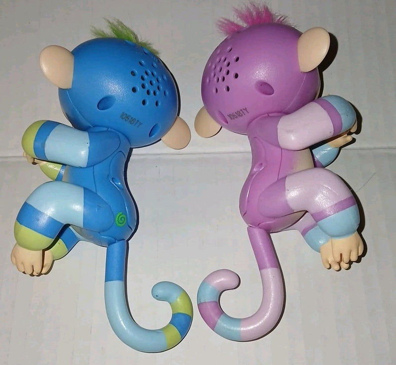 5-Inch Interactive Baby Fingerlings Monkey Toys in Blue and Purple - Set of 2