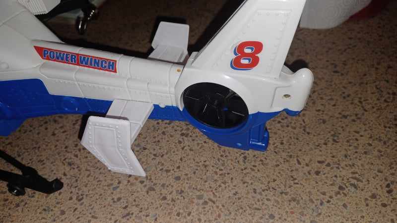 Working Blue Rescue Helicopter Toy with Power Winch, Sounds, and Lights