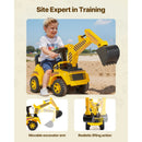 Kids' Yellow Excavator Digger Car with Music and Helmet, 55 lbs Capacity