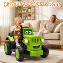 12V Electric Kids Ride-On Tractor with LED Lights, Music, and Safety Belt - Green