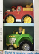 Exciting Light & Sound Train, Tractor, and Fire Truck Set with 3 Action Figures