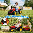 Joyracer 12V Bluetooth Remote Control Red Tractor Trailer Ride-On Vehicle with LED Lights