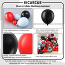 Race Car Balloon Arch Set - 184 Pieces with Flags, Tires, Checkered Patterns, and Red Balloons