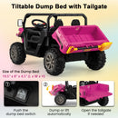 Pink 12V 2-Seat Electric UTV Dump Truck with Remote Control and Dump Bed Shovel