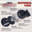 12V Dual Tone 130dB Snail Car Horn Kit for Universal Fit