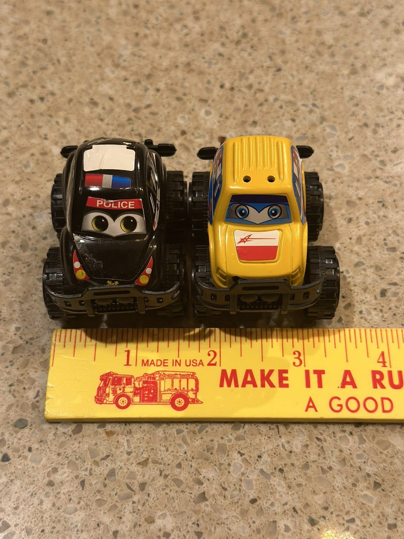 Set of 2 Micro Pull-Back Cars 2-Inch – Yellow SUV Racer & Black Police Car