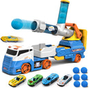 28" Ejection Transport Truck Playset with 4 Race Cars and 6 Foam Balls Featuring Lights and Sounds for Kids