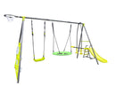 Six-Function Green and Blue Metal and Plastic Swingset with Net Swing