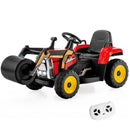 Children's Electric Road Roller 12V Ride-On Tractor with Remote, Music & LED Lights in Red