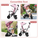 INFANS 6-in-1 Pink Kids Tricycle with Reversible Seat for Ages 9-60 Months