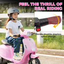 Pink 24V Electric Motorcycle for Kids with 3 Speeds, Rear Suspension, and LED Lights