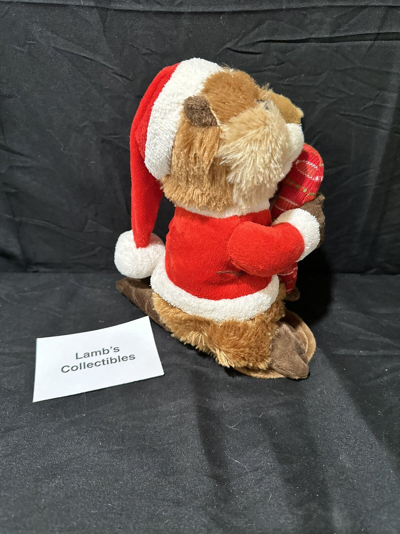 Holiday Animated Singing Beaver Christmas Deluxe Figurine