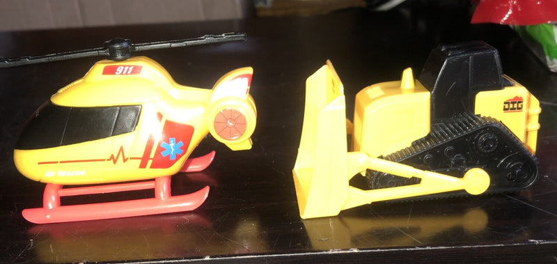 Yellow Helicopter and Bulldozer Toy Set