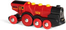 Vibrant Red Wooden Battery-Powered Locomotive for Engaging Play