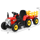 Honeyjoy 12V Red Kids Ride-On Tractor with Trailer, Remote Control, and Lights
