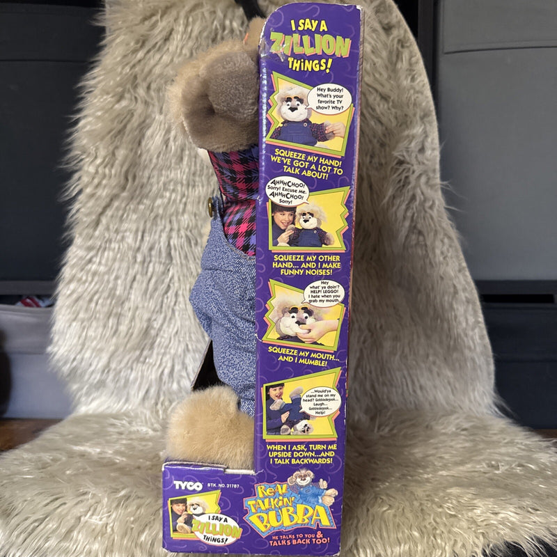 Rare 1997 Working Talking Bubba Teddy Bear in Overalls with 3D Features