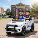 12V Dodge Police Car Ride-On for Kids Ages 3-6, White, 2-Seater