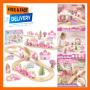 Pink Unicorn Wooden Train Set with Track Accessories for Girls