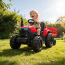12V Ride-On Electric Tractor with Detachable Trailer and 7-LED Headlights for Toddlers