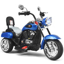 Blue 3-Wheel Chopper Motorcycle Trike for Kids with Headlight and Horn