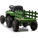 12V Battery-Powered Electric Ride-On Tractor with Trailer and LED Lights for Kids