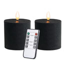volnyus Set of 2 Black Flat Top Flameless LED Pillar Candles, 3x3 Inches