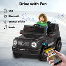 12V Black Ride-On Car for Kids with Remote Control, LED Lights, Music, and Soft Start