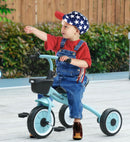 Blue Adjustable Seat Kids Tricycle with Basket and Bell for Ages 2-5 - AIYAPLAY