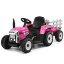 Honeyjoy 12V Pink Ride-On Tractor with Trailer, Remote Control, and Lights