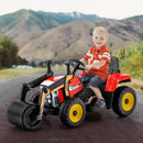 Children's Electric Road Roller 12V Ride-On Tractor with Remote, Music & LED Lights in Red