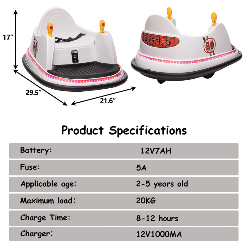 12V Electric Ride-On Bumper Car for Toddlers with 360 Degree Spin and Remote Control
