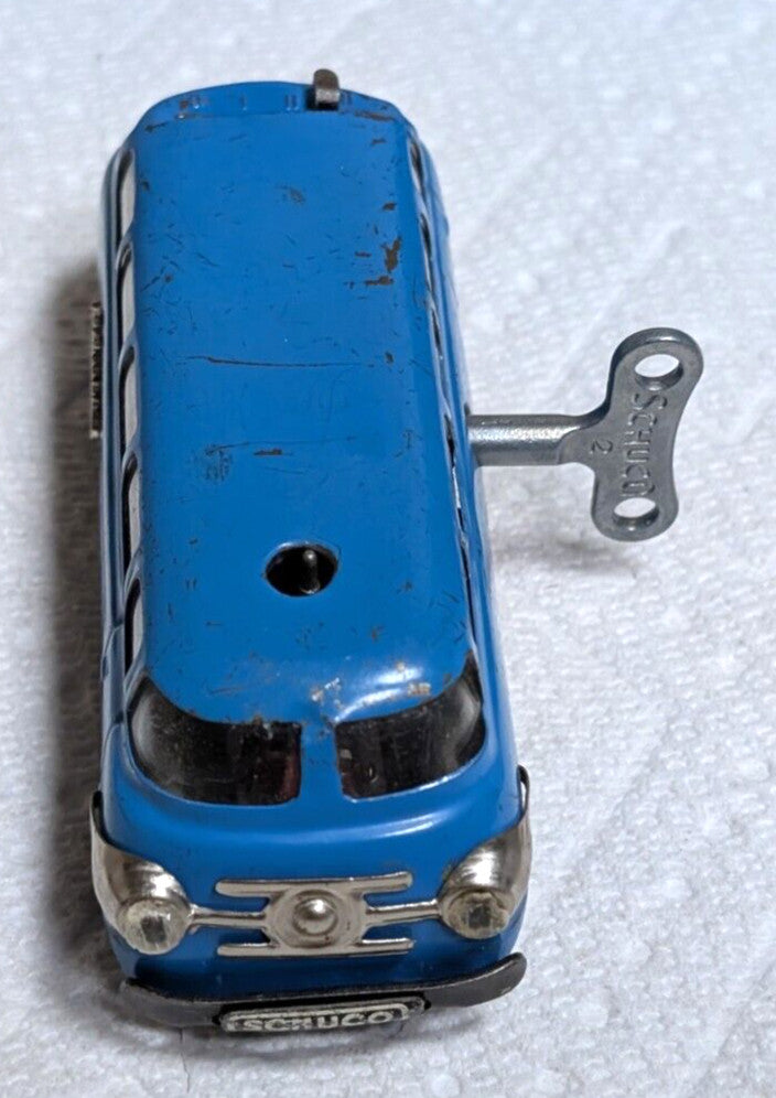 Working Schuco Varianto 3044 Blue Tin Bus Toy with Key West Germany