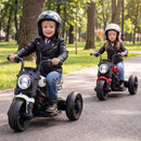 White 6V Kids Motorcycle with Music, Storytelling, LED Lights, Accelerator Pedal, and Three Wheels