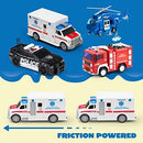 JOYIN Rescue Vehicle Playset - Fire Truck, Ambulance, Police Car, Helicopter
