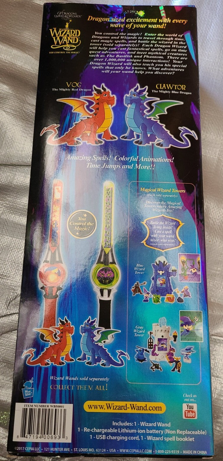 Wizard Wand with Animated Red Dragon Lights and Rechargeable Battery